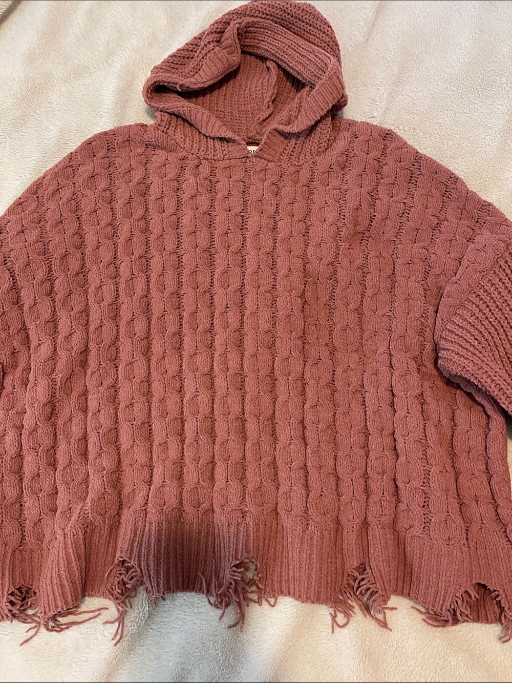 Bke Women's Hooded Cable Knit Sweater in Dusty Rose L